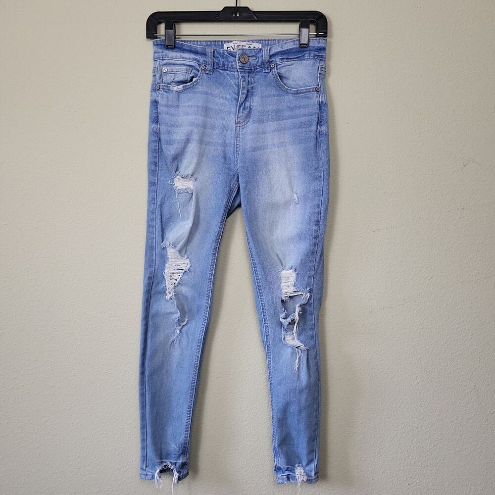 En‎ Jean Womens Blue Mid Rise Distressed Med Wash Denim Skinny Jeans Size 3